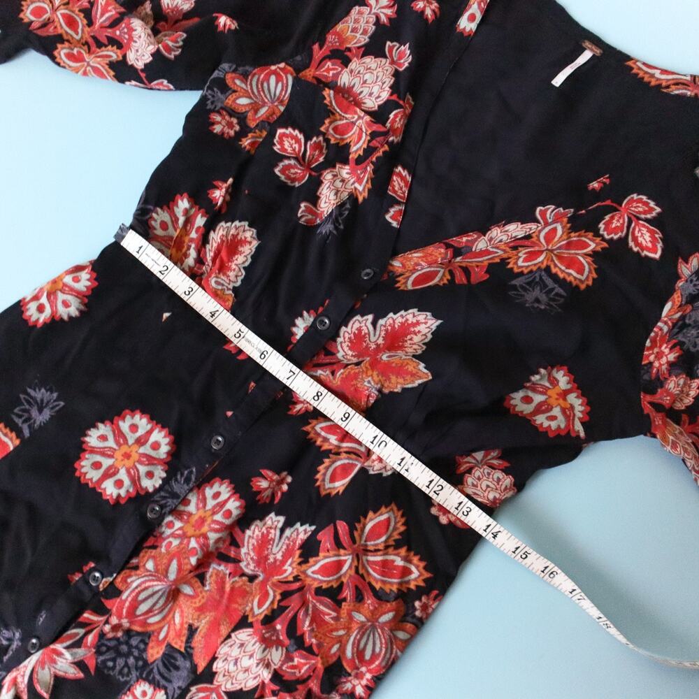 Free People Miranda Black Floral Midi Button Front Dress Size 6 Boho Embroidered - Picture 7 of 11